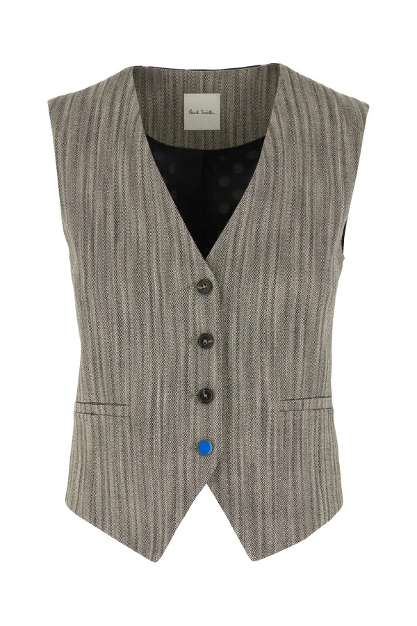 Paul Smith Herringbone Waistcoat with Contrast Back in Grey