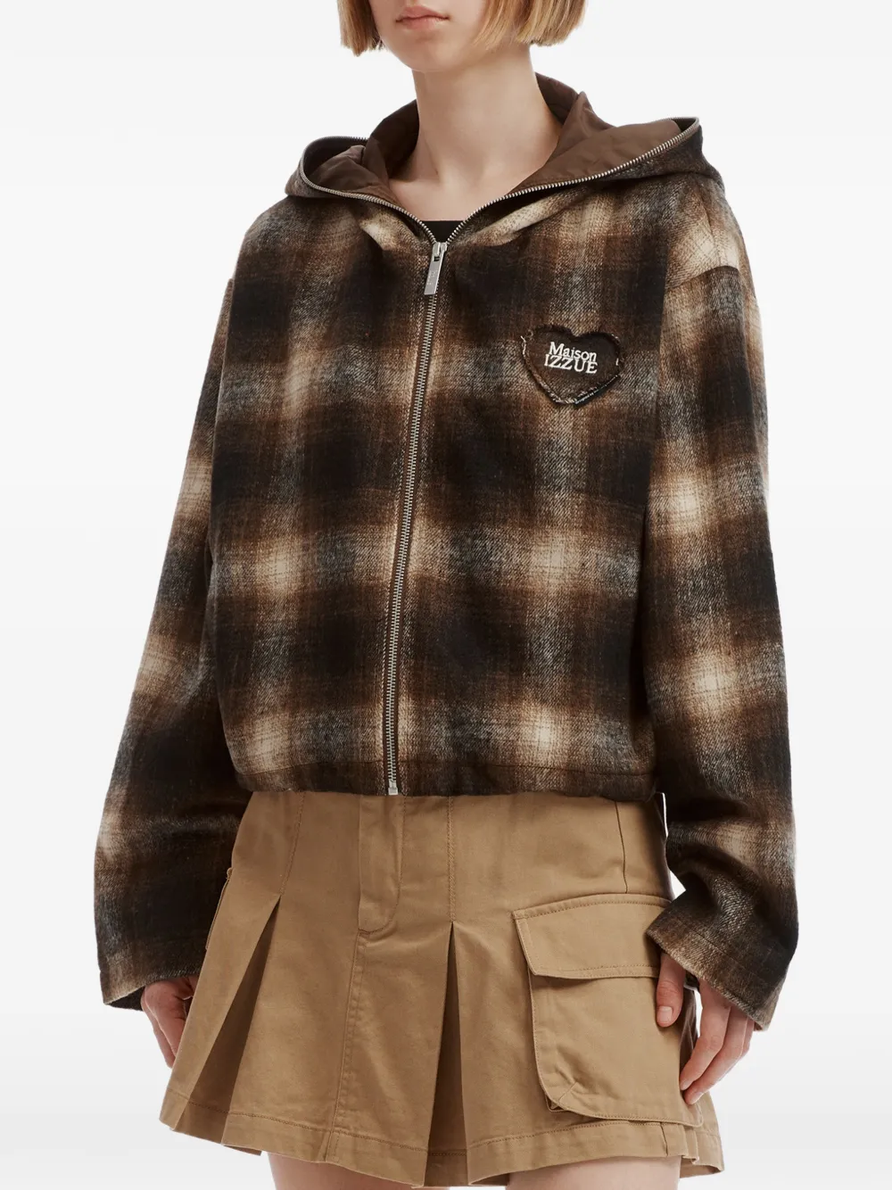 izzue Geruit cropped jack met hartpatch Bruin