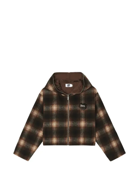 izzue check-pattern heart-patch cropped jacket