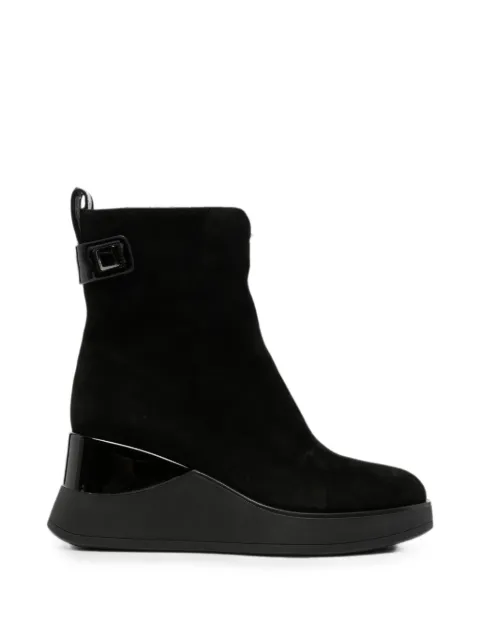 LINDA BAUMANN wedge-heel buckled ankle boots