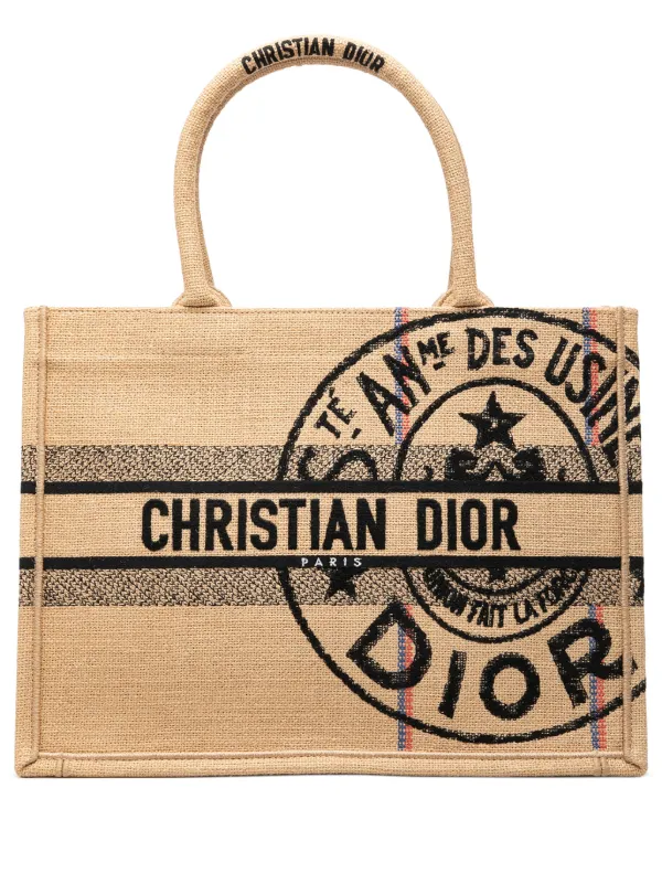 Dior Pre-owned 2022 Medium Jute Embroidered Book Tote Bag in Neutrals