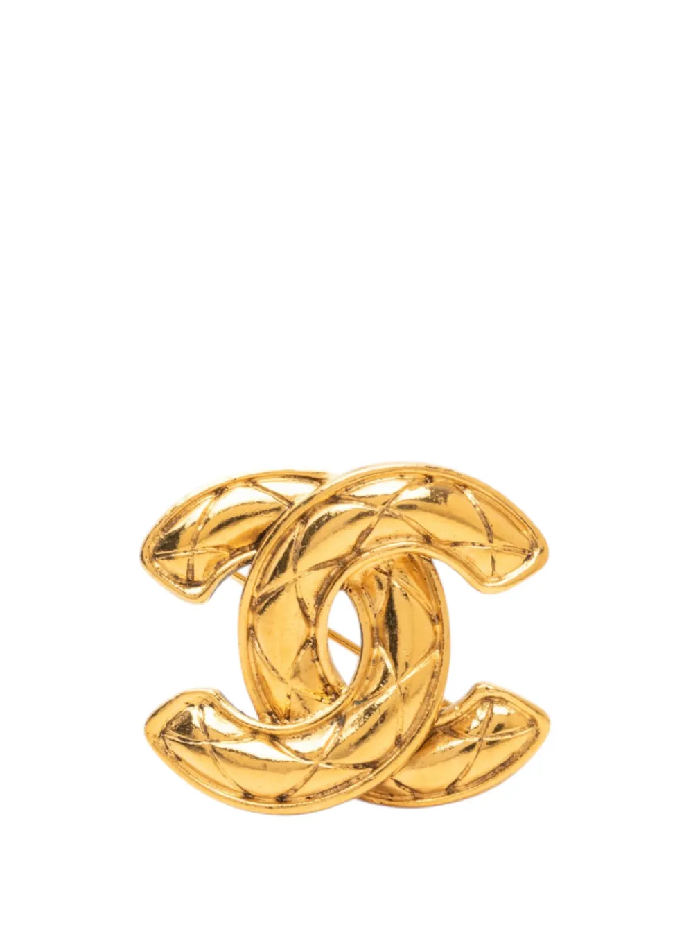 CHANEL Pre-Owned 1980-1990 CC Gold Plated Quilted Brooch costume brooch - Oro