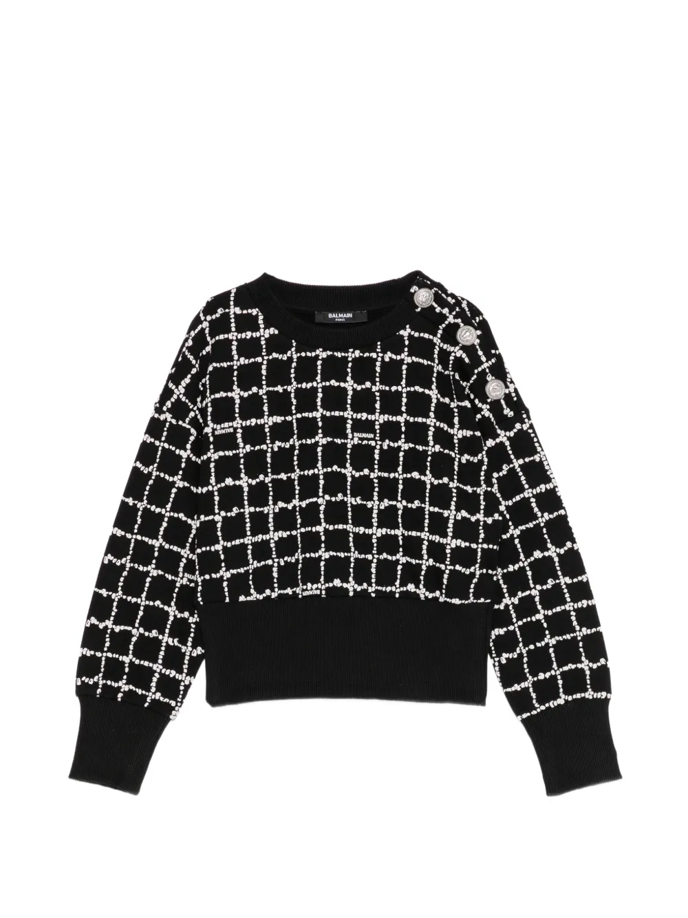 Balmain Kids Geruite sweater met knoopdetail Zwart