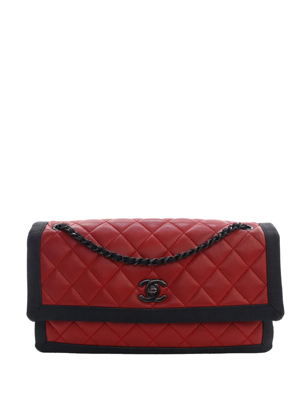 CHANEL Pre-Owned 2015-2016 Medium CC Bicolor Quilted Lambskin Grosgrain Single Flap shoulder bag - Rosso