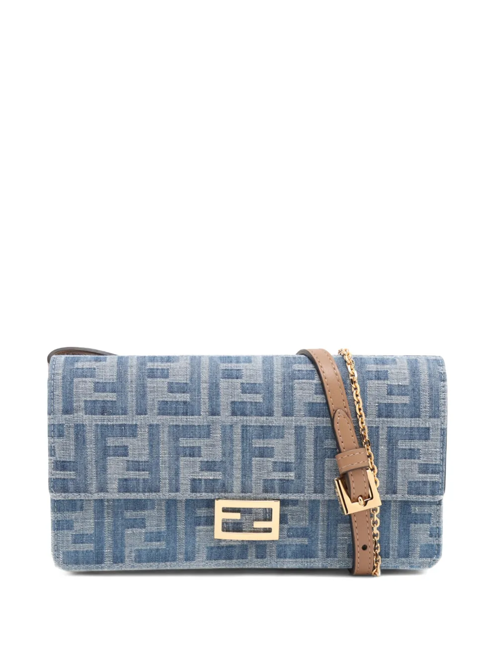 Fendi Pre-Owned 2010-2026 Denim Effect FF Jacquard Wallet On Chain Baguette satchel - Blue