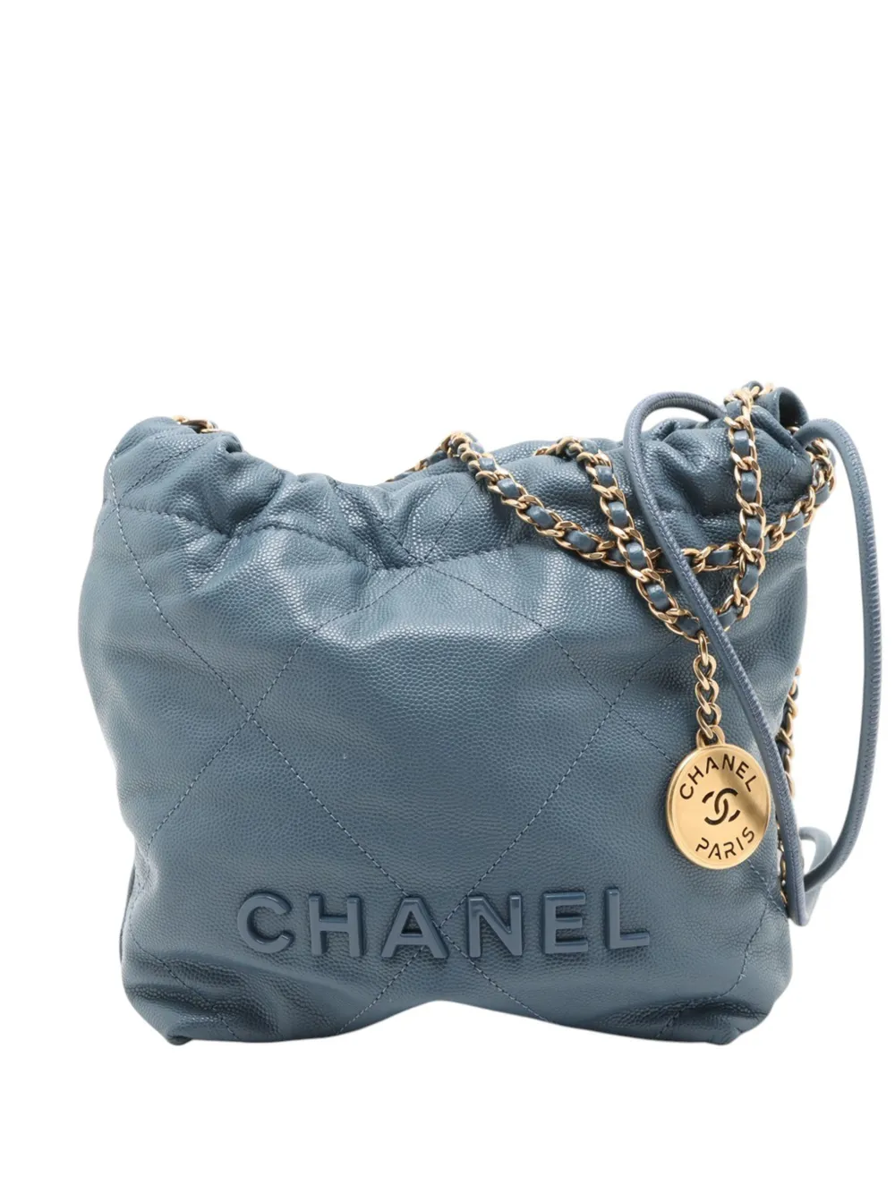 CHANEL Pre-Owned 2021-2026 Mini Shiny Caviar 22 Handbag satchel - Blu