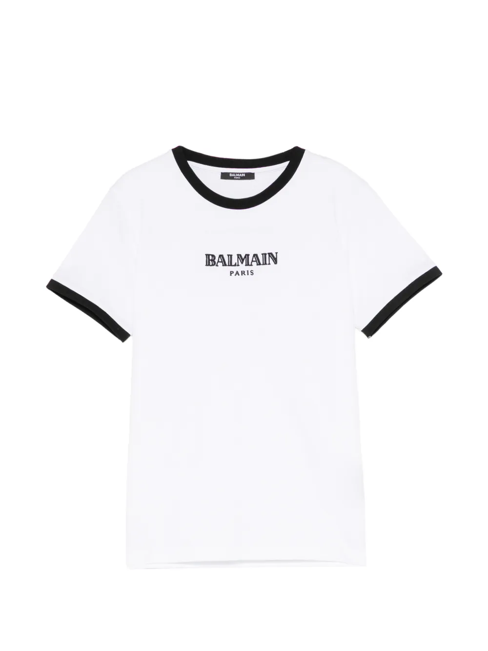 Balmain Kids t-shirt à logo brodé et liseré contrastant - Blanc Balmain Kids t-shirt à logo brodé et liseré contrastant - Blanc