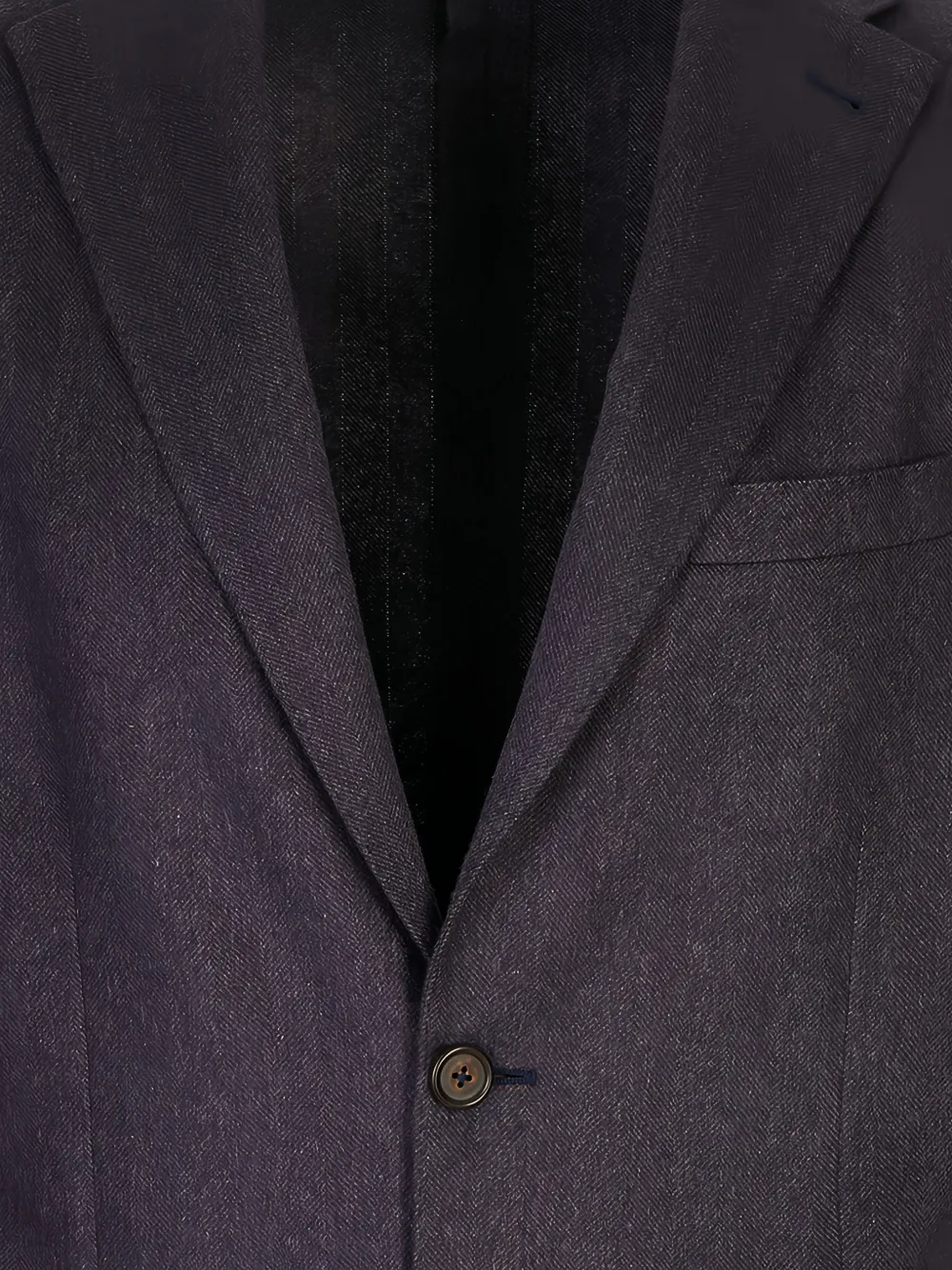 Corneliani Blazer met visgraatpatroon en enkele rij knopen Blauw