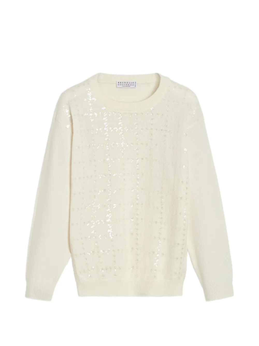 Brunello Cucinelli Kids windowpane-embroidered cashmere sweater - Toni neutri