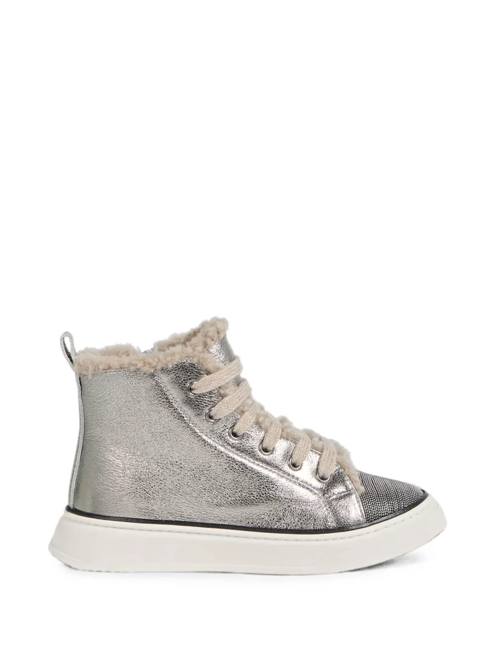Brunello Cucinelli Kids Monili-detail shearling-trim sneakers Zilver