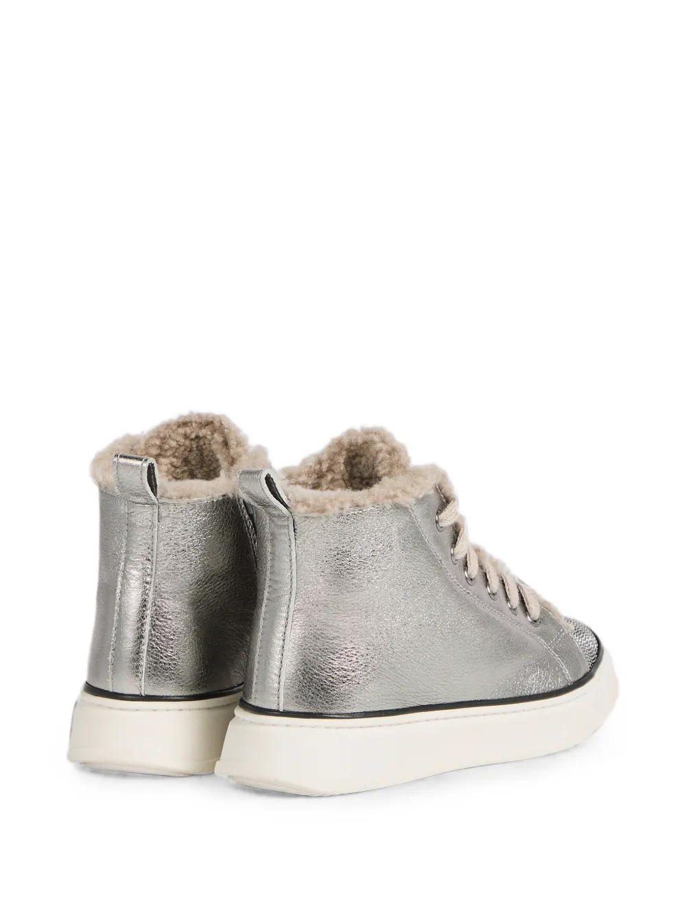 Brunello Cucinelli Kids Monili-detail shearling-trim sneakers Zilver