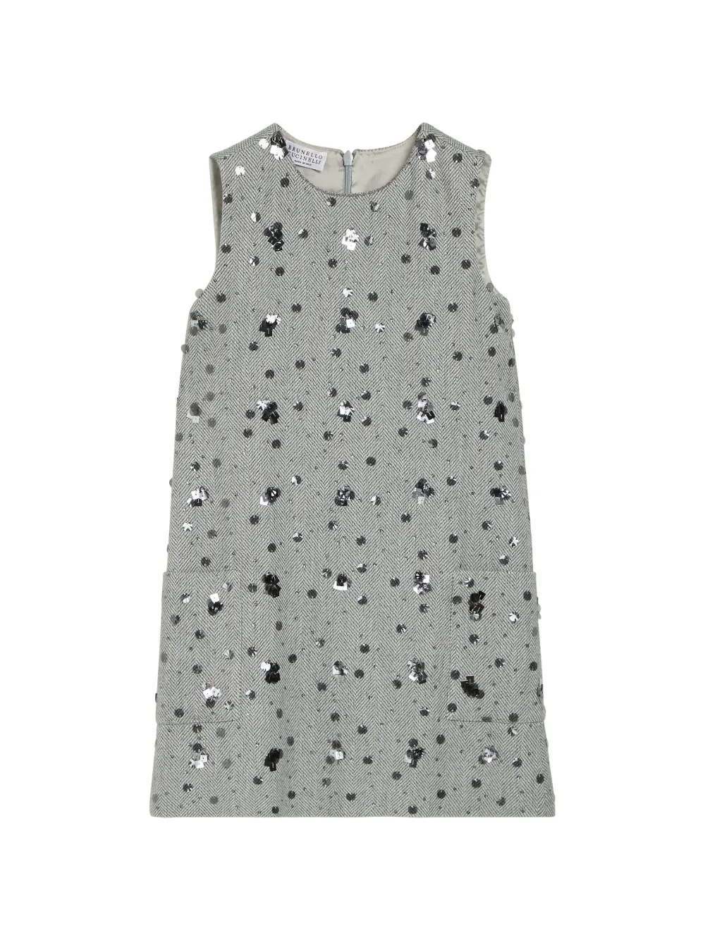 Brunello Cucinelli Kids Fischgrätenkleid mit Pailletten - Grau