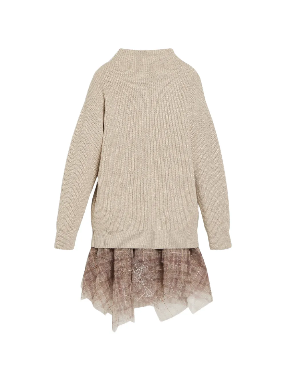 Brunello Cucinelli Kids Gebreide geruite tulen jurk Beige