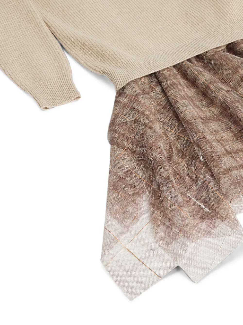 Brunello Cucinelli Kids Gebreide geruite tulen jurk Beige