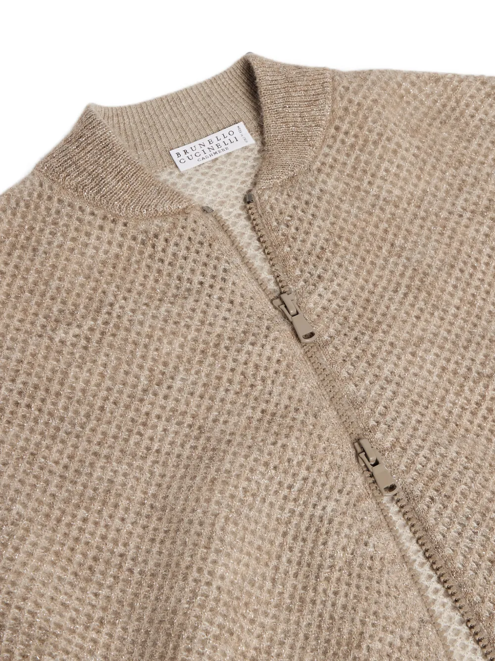 Brunello Cucinelli Kids Vest van netbreisel met rits Beige