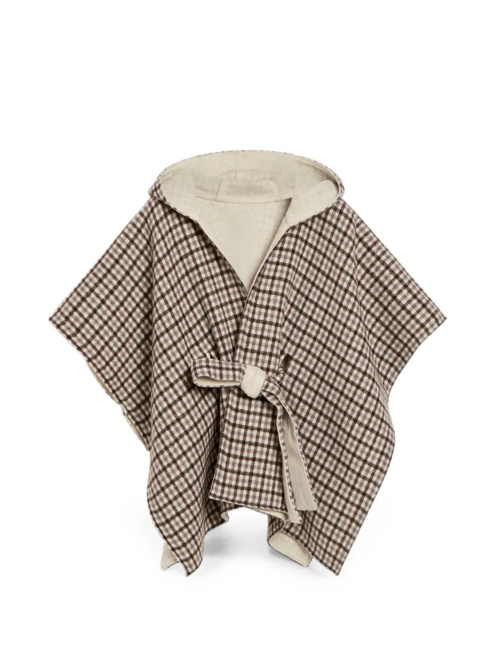 Brunello Cucinelli Kids Karierter Poncho mit Kapuze - Braun