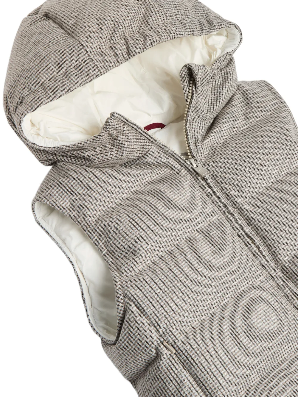 Brunello Cucinelli Kids Flanellen bodywarmer met pied-de-poule print en capuchon Beige