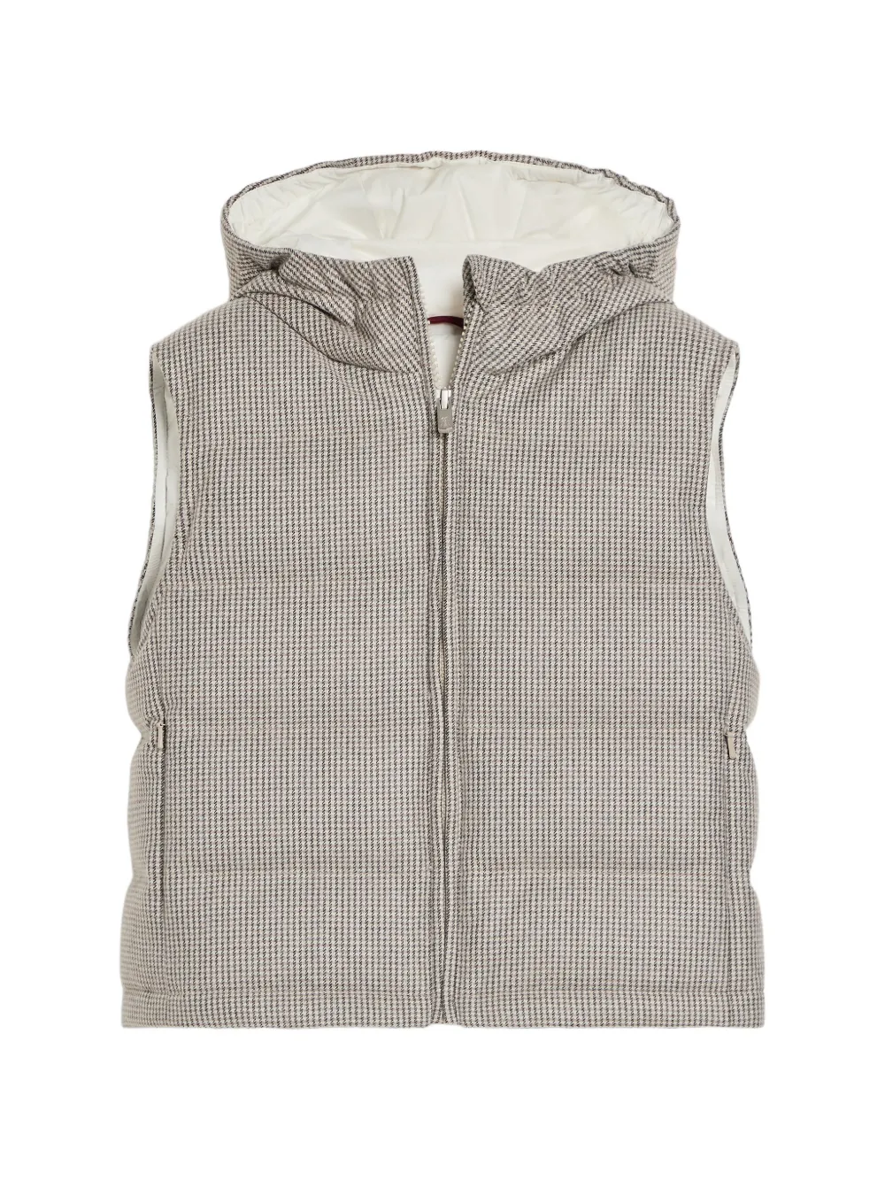 Brunello Cucinelli Kids gilet en flanelle à motif pied-de-poule et capuche - Tons neutres Brunello Cucinelli Kids gilet en flanelle à motif pied-de-poule et capuche - Tons neutres