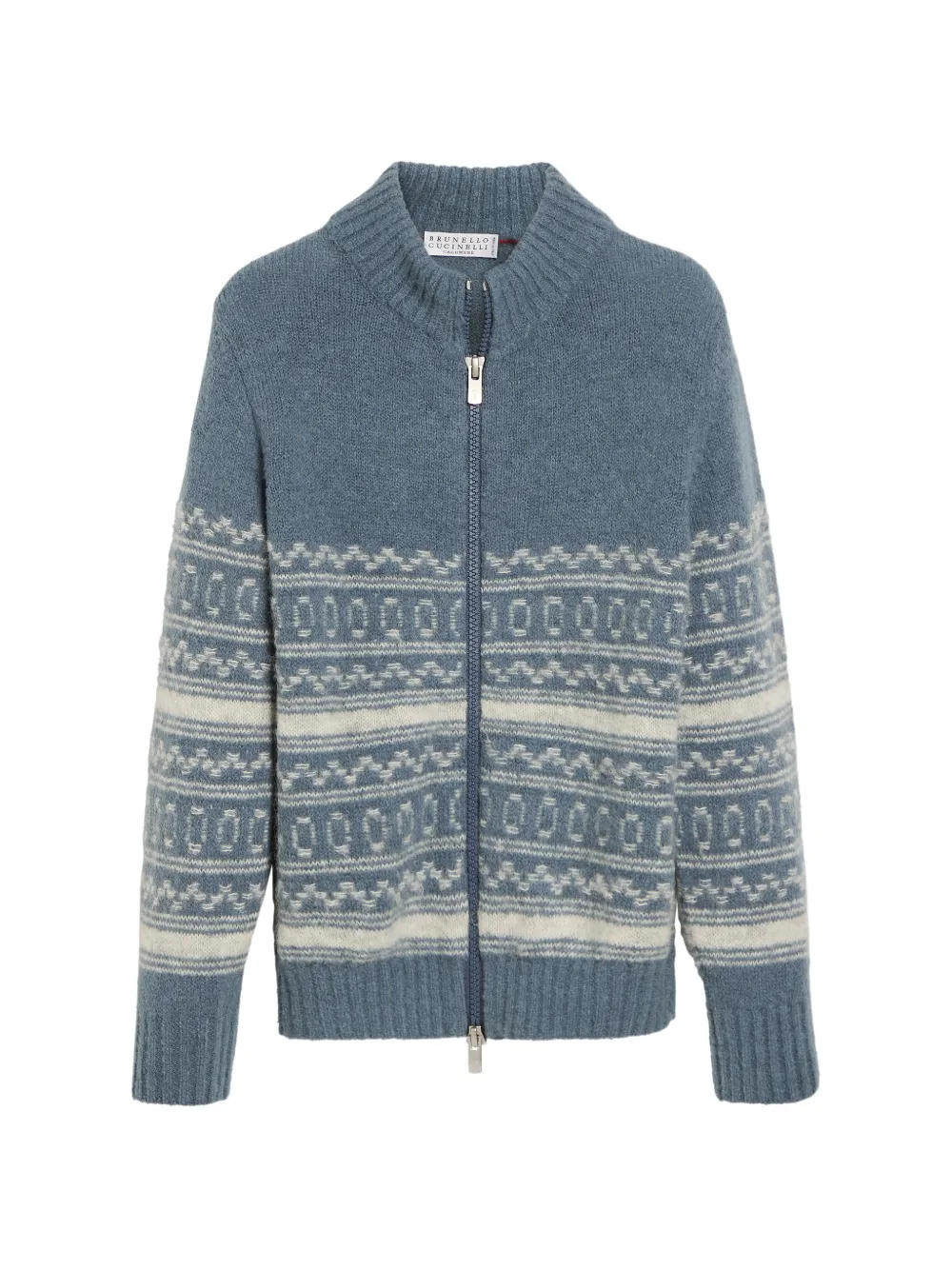 Brunello Cucinelli Kids Cardigan jacquard con zip - Blu
