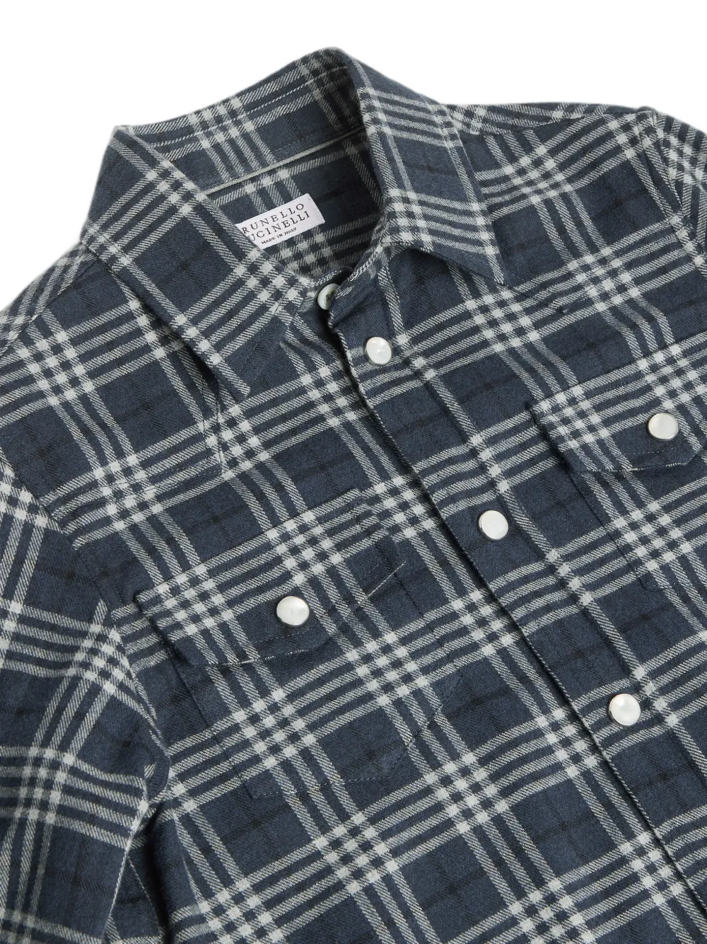Brunello Cucinelli Kids Flanellen overhemd met tartan-ruit Blauw