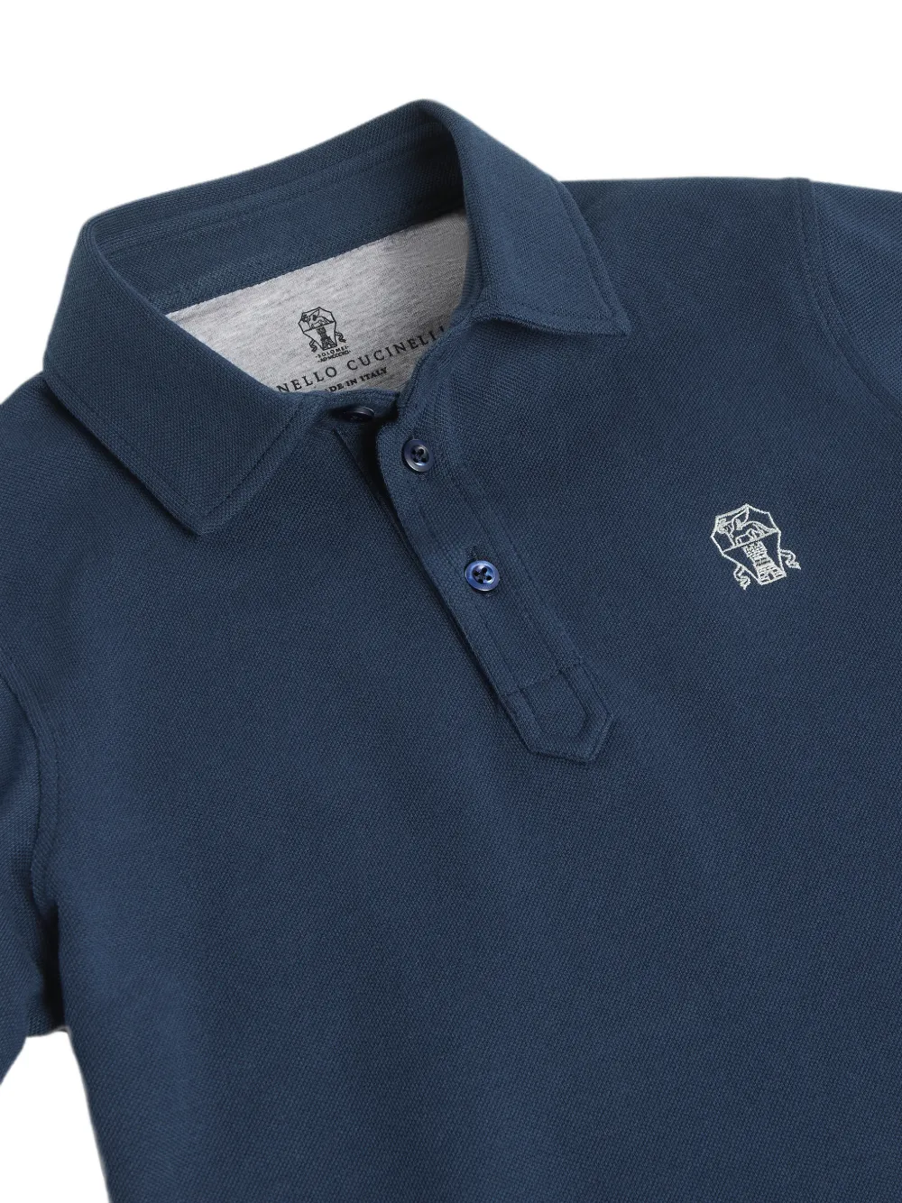 Brunello Cucinelli Kids logo-embroidered polo shirt Blauw