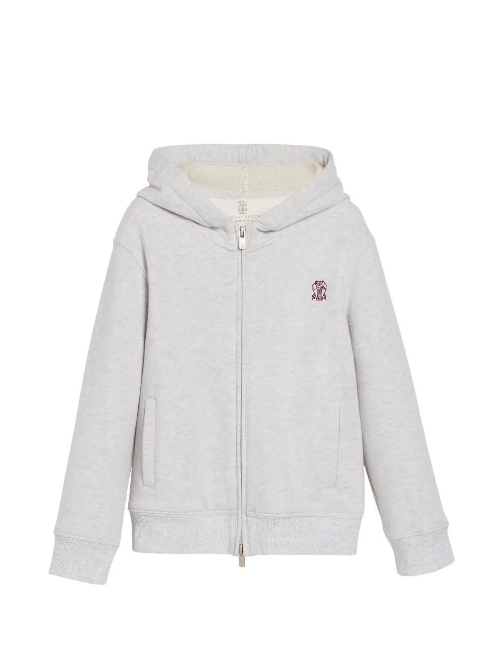 Brunello Cucinelli Kids Felpa con logo ricamato e zip - Grigio