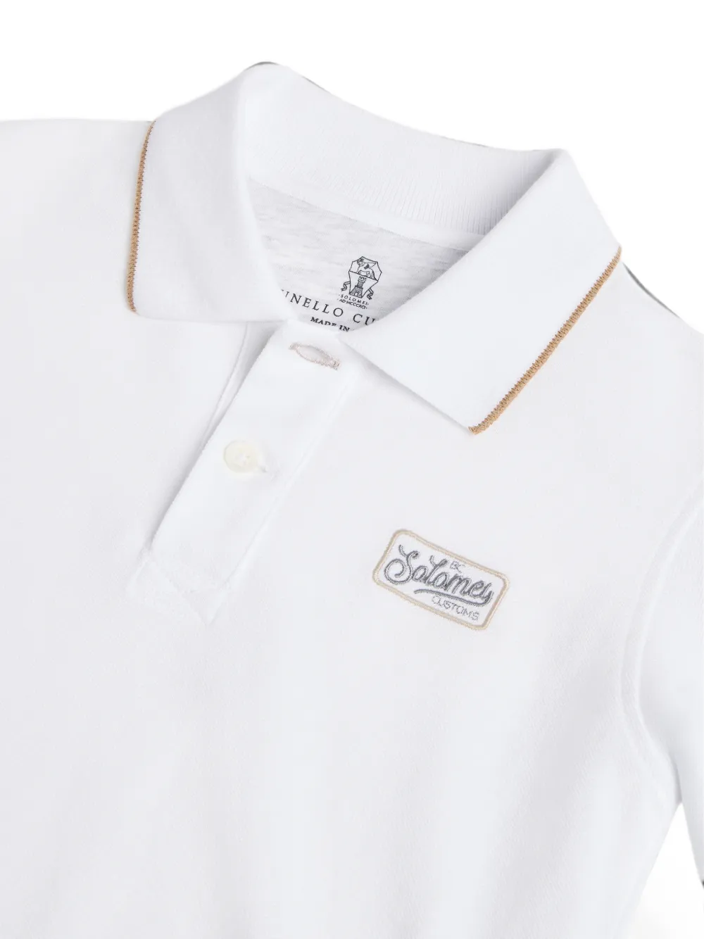 Brunello Cucinelli Kids logo-embroidered long-sleeve polo shirt Wit