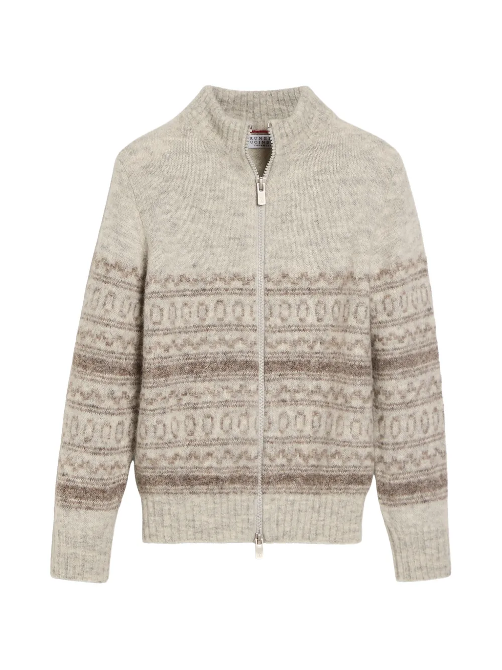Brunello Cucinelli Kids Cardigan jacquard con zip - Toni neutri