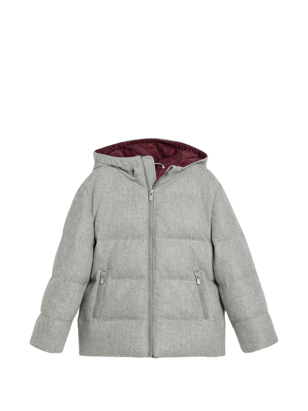 Brunello Cucinelli Kids Giacca in flanella con cappuccio - Grigio
