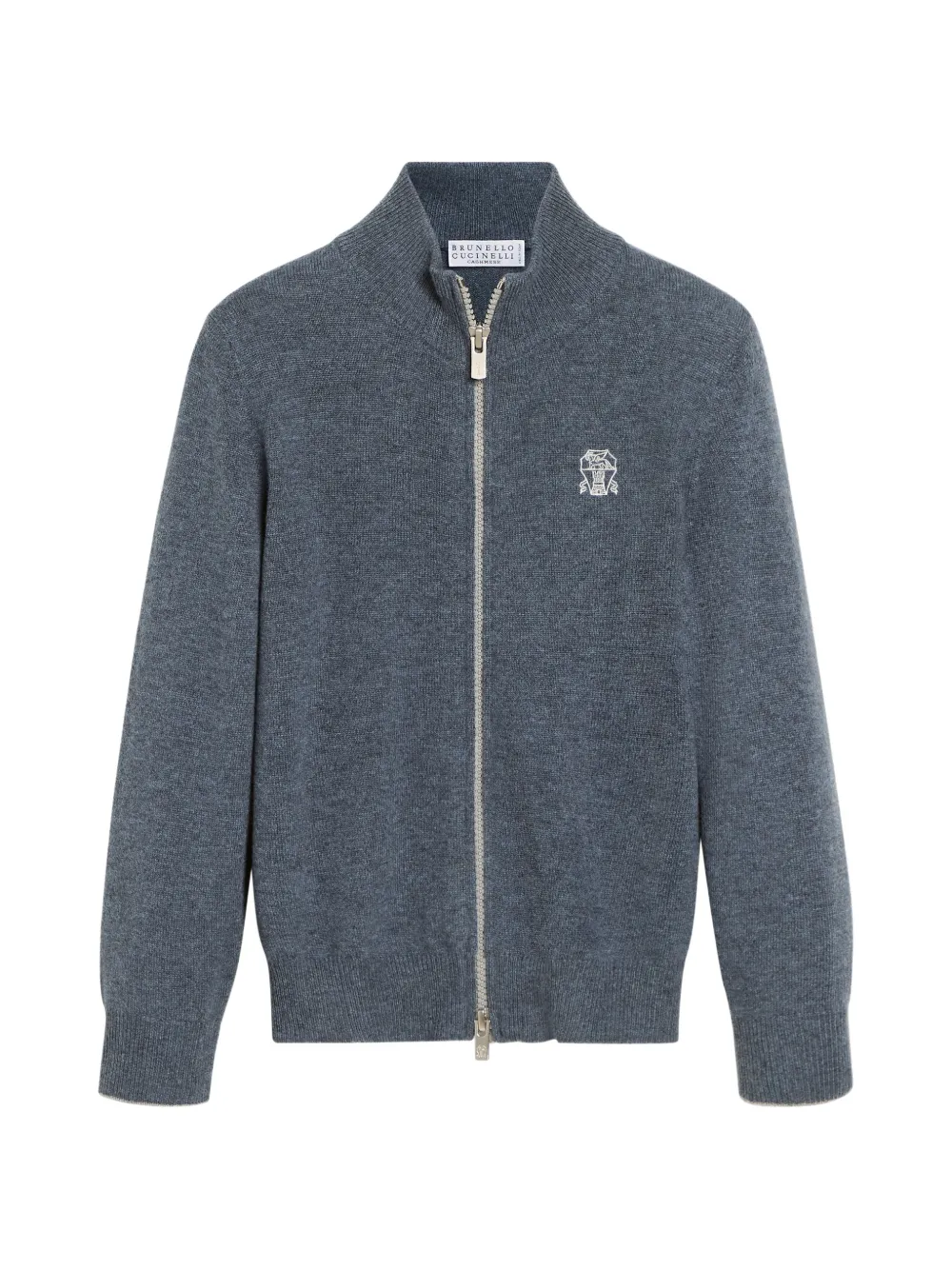Brunello Cucinelli Kids Cardigan con zip e logo - Blu