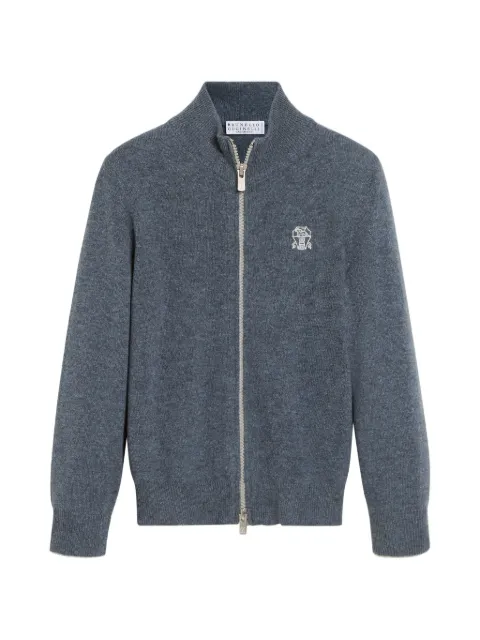 Brunello Cucinelli Kids logo-embroidered zip-up cardigan