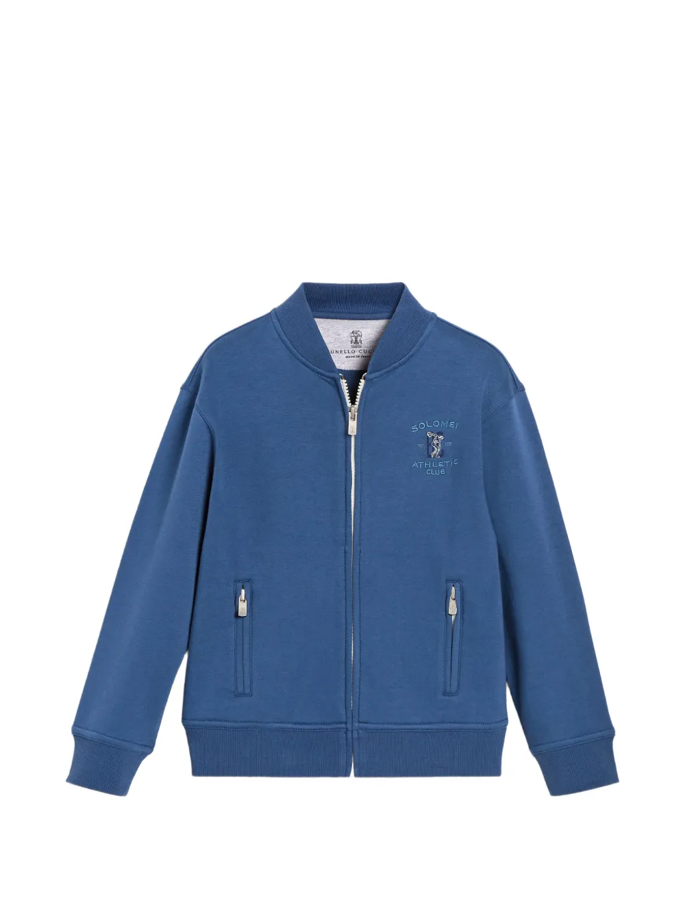Brunello Cucinelli Kids sweat Techno style bomber à broderies - Bleu