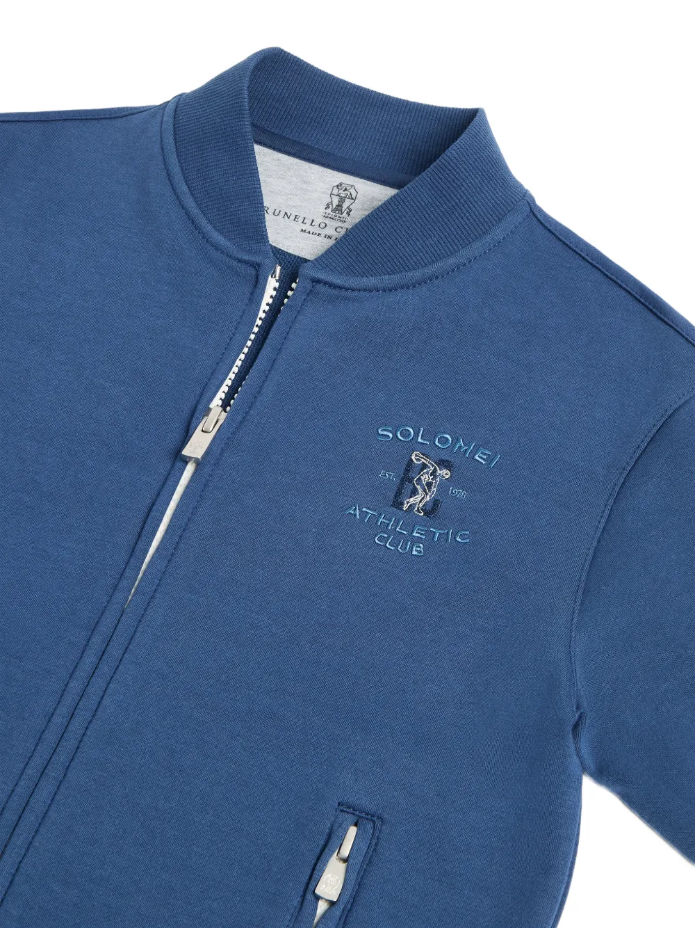 Brunello Cucinelli Kids Techno embroidered bomber-style sweatshirt Blauw