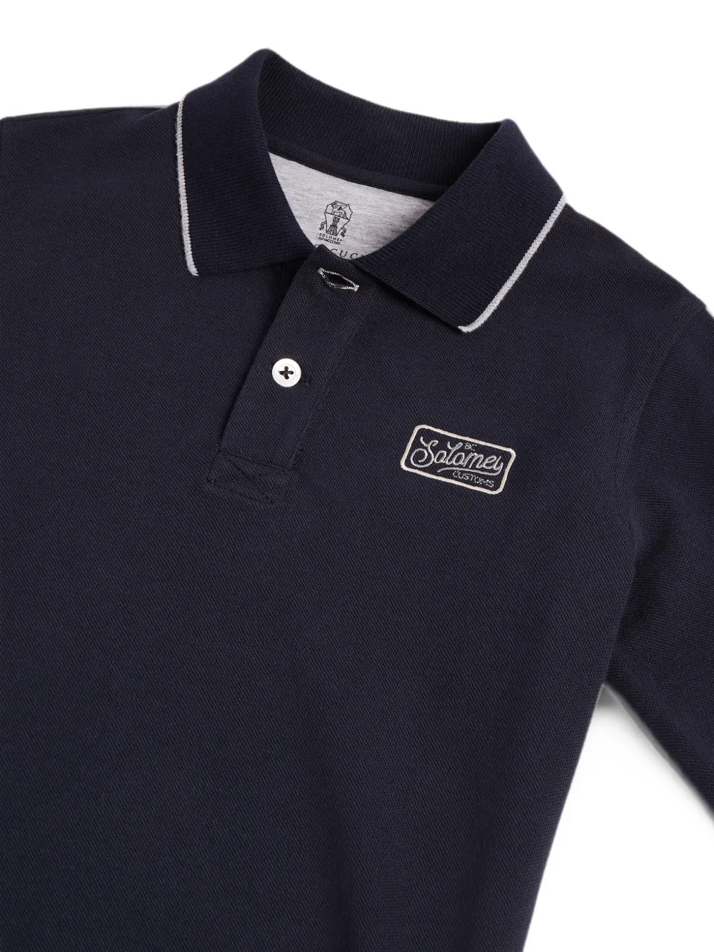 Brunello Cucinelli Kids Poloshirt met geborduurd logo en lange mouwen Blauw