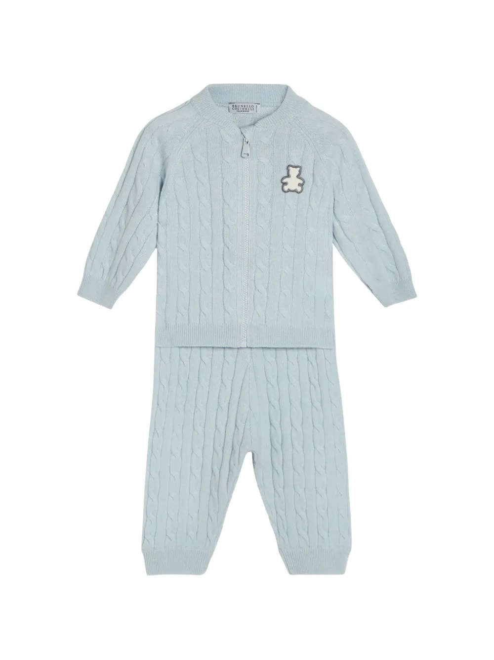 Brunello Cucinelli Kids Bernie Set aus Sweatshirt und Hose mit Zopfmuster - Blau