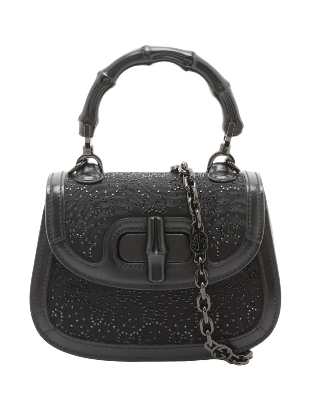 Gucci Pre-Owned 2016-2026 Mini GG Nylon Crystal 1947 Bamboo Top Handle Bag satchel - Nero