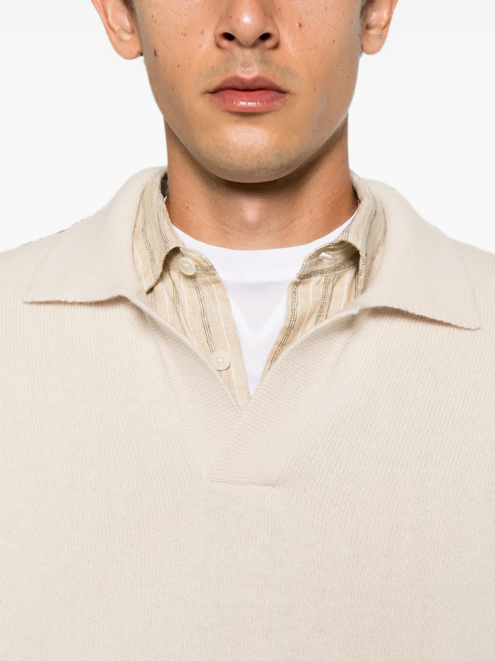 Roberto Collina Wollen trui met kraag Beige