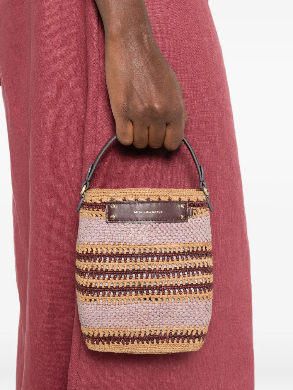 Anya Hindmarch Woven-stripe Bucket Bag in Purple, view 2