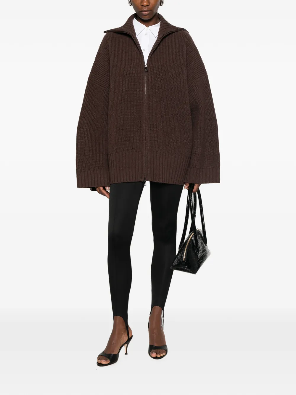 The Frankie Shop Veda ribgebreid vest met rits Bruin