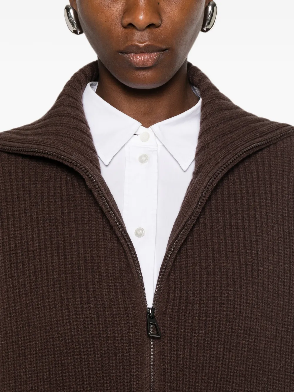 The Frankie Shop Veda ribgebreid vest met rits Bruin