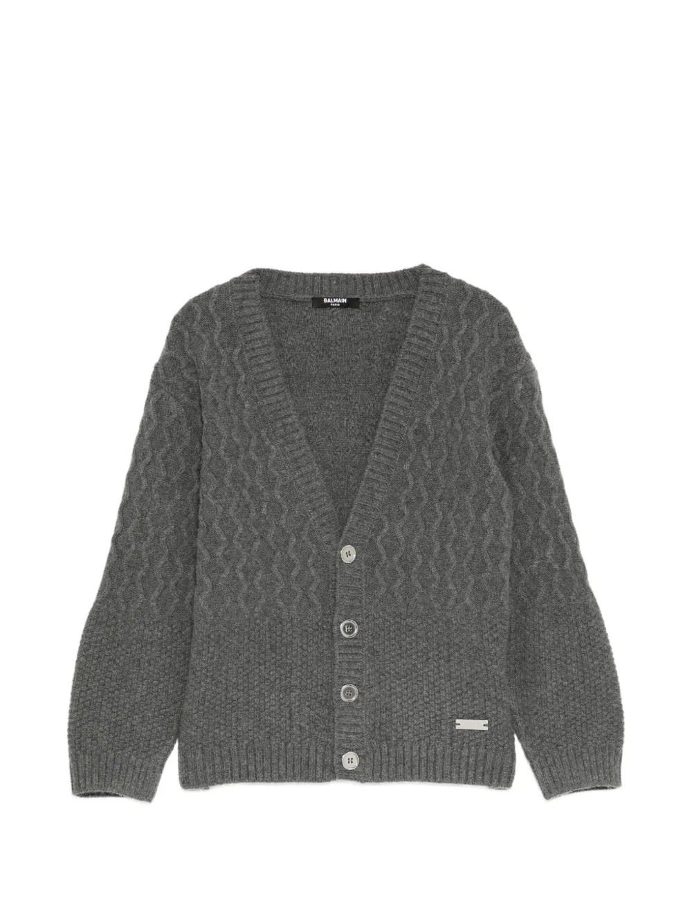 Balmain Kids logo patched cardigan Grijs