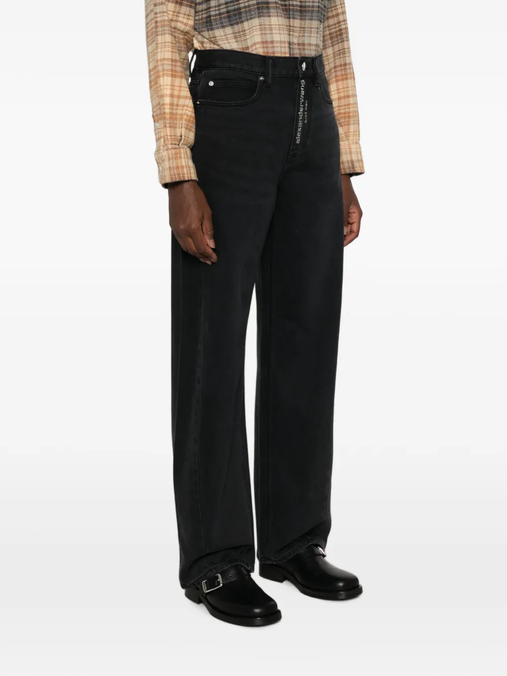 Alexander Wang Mid-waist jeans met logo en kristallen Zwart