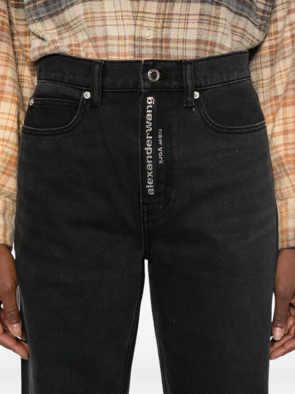 Alexander Wang Mid-waist jeans met logo en kristallen Zwart
