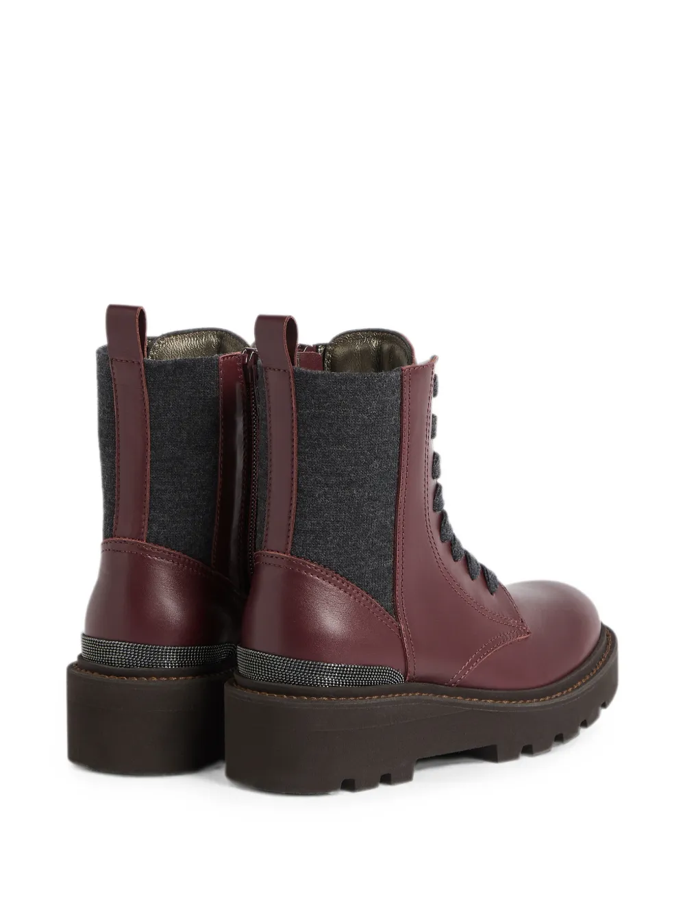 Brunello Cucinelli Kids Monili lace-up ankle boots Rood