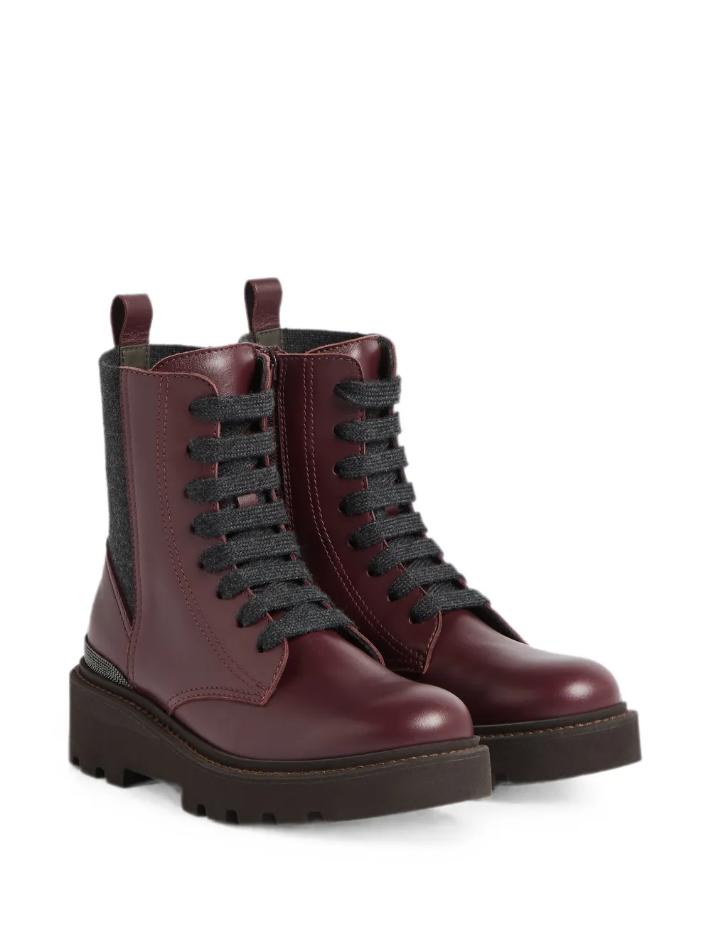 Brunello Cucinelli Kids Monili lace-up ankle boots Rood