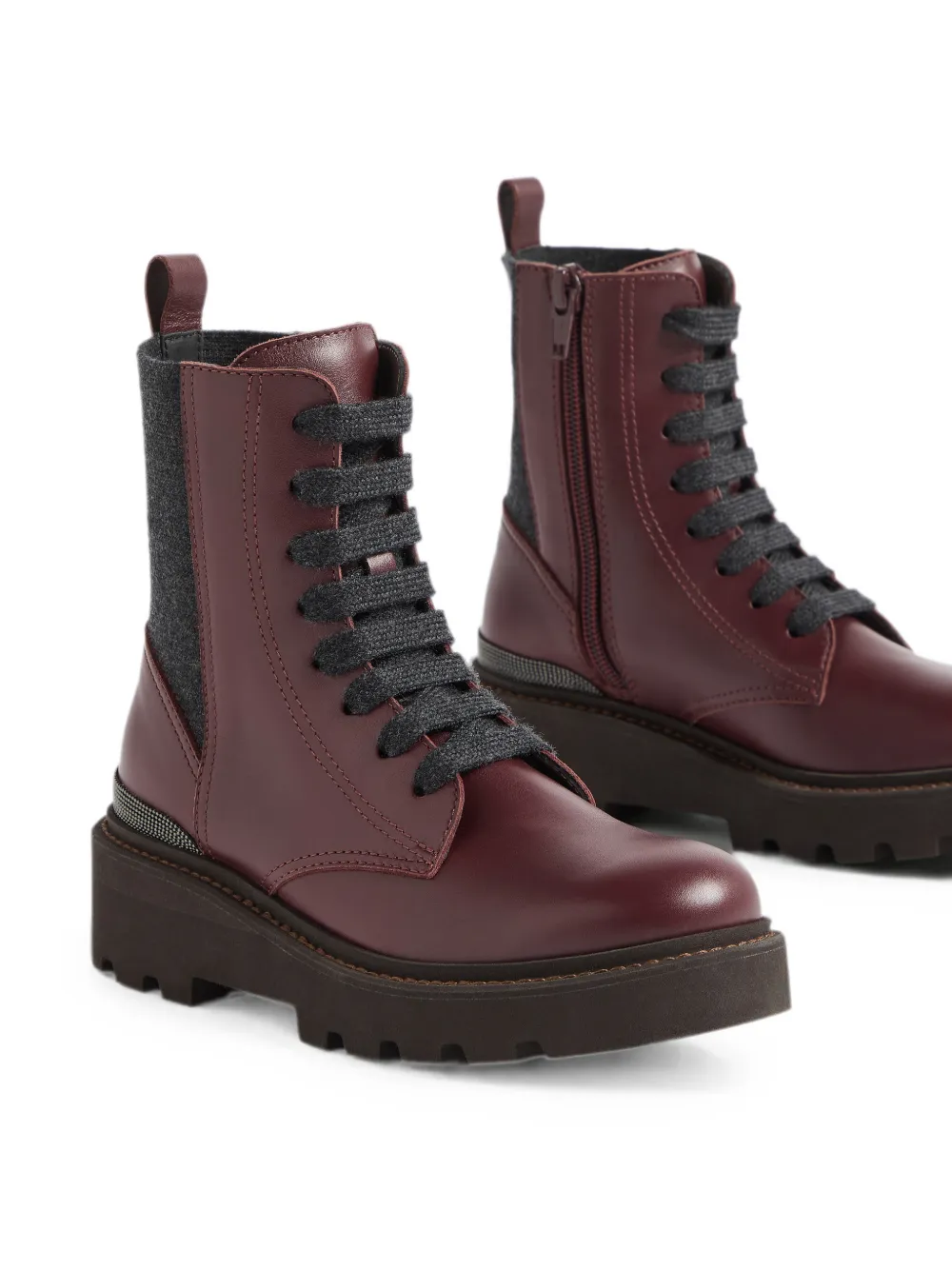 Brunello Cucinelli Kids Monili lace-up ankle boots Rood