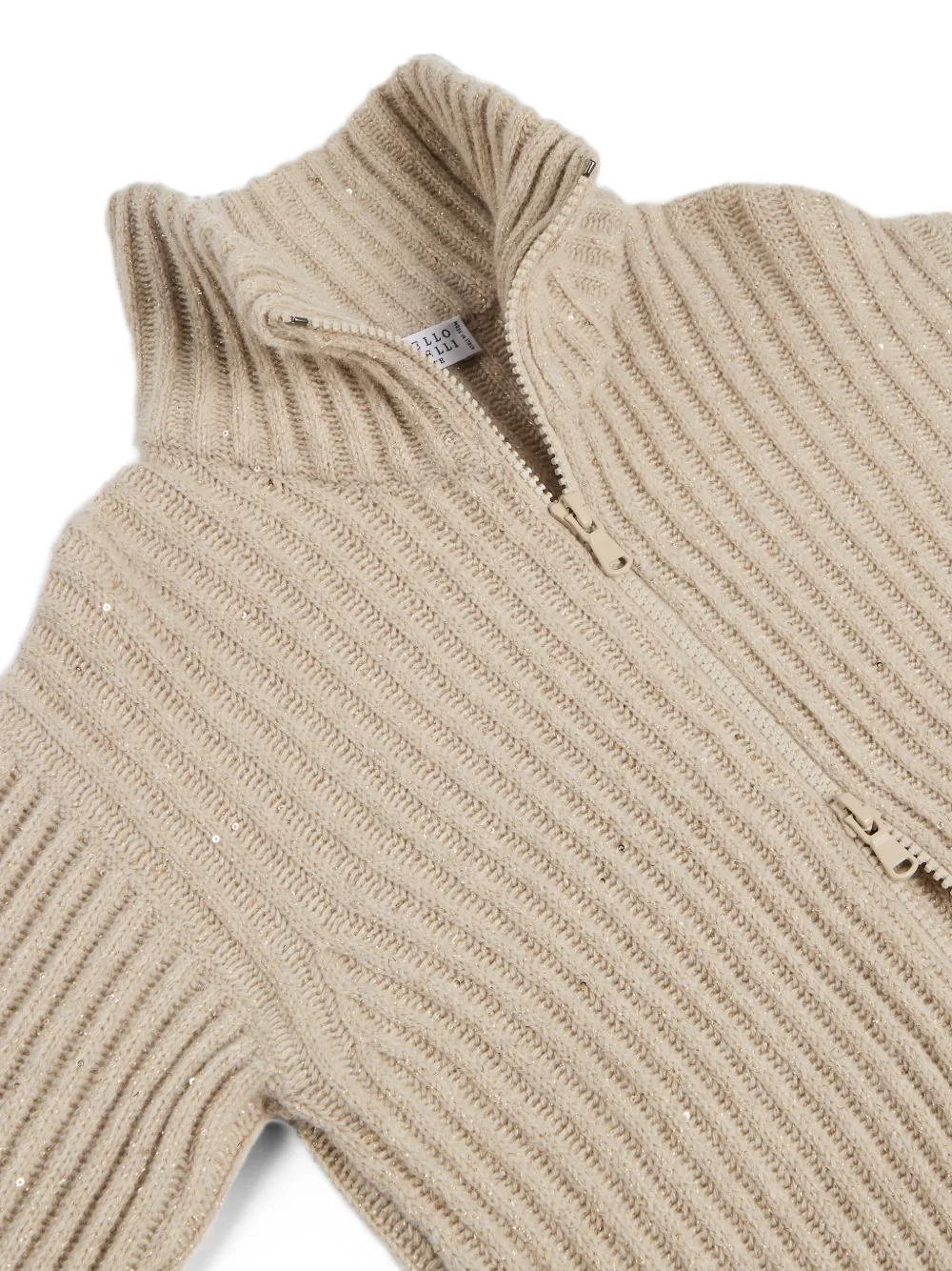 Brunello Cucinelli Kids Ribgebreid vest verfraaid met pailletten Beige