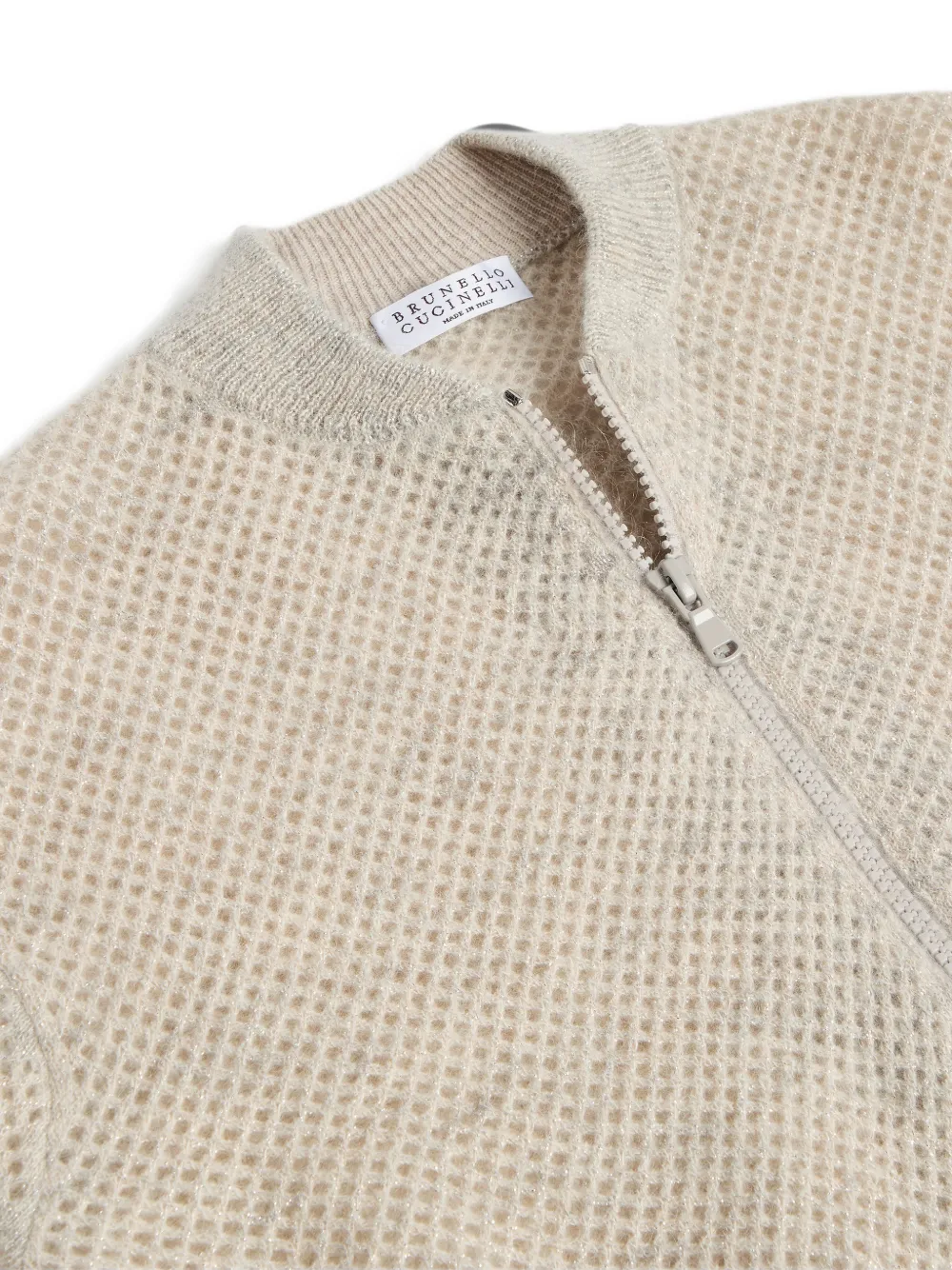Brunello Cucinelli Kids Vest van netbreisel met rits Beige