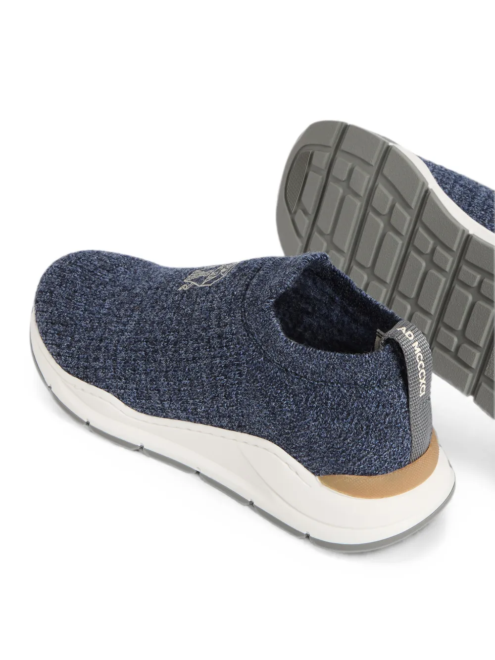 Brunello Cucinelli Kids logo-embroidered slip-on sneakers Blauw