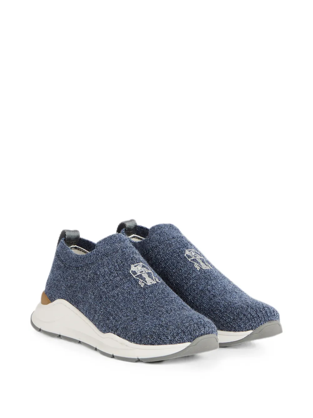 Brunello Cucinelli Kids logo-embroidered slip-on sneakers Blauw